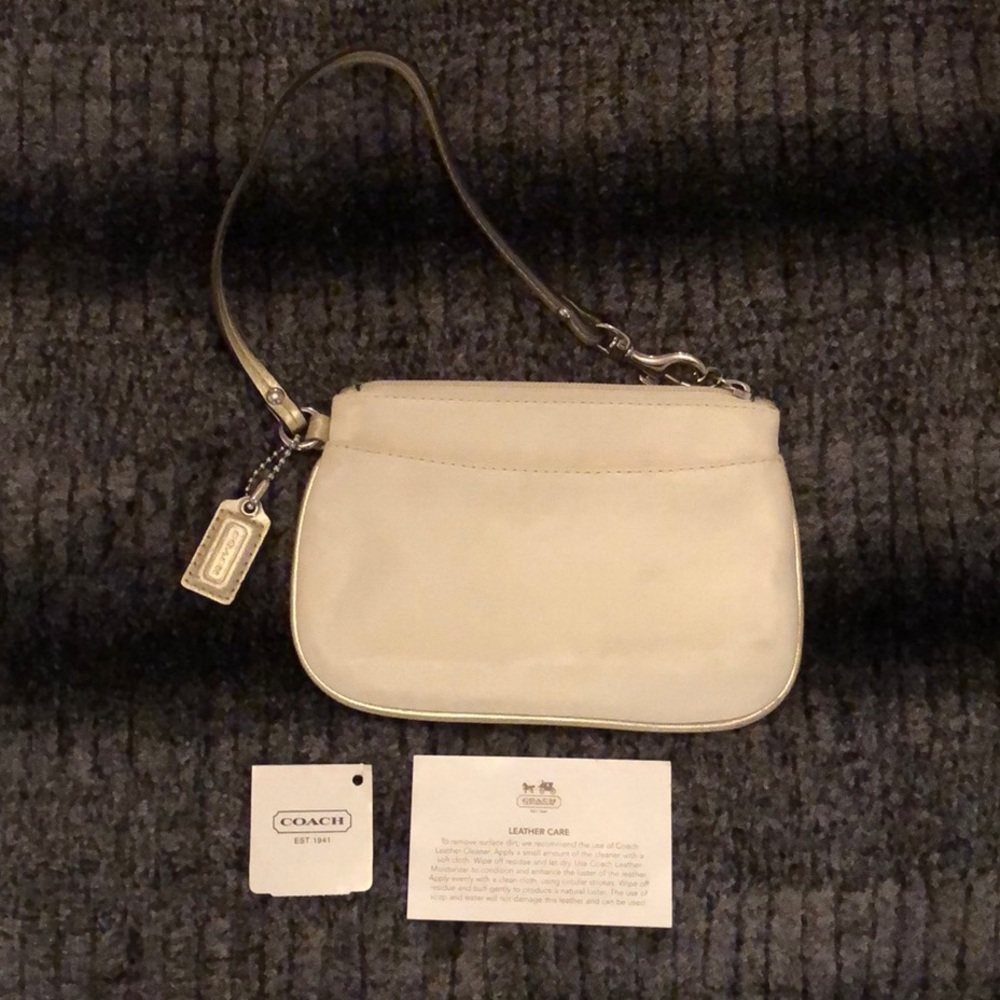 Coach Leather Small Wristlet in Ivory & Gold